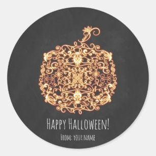 Filigree Orange Glows Pumpkin Halloween Favor Runder Aufkleber