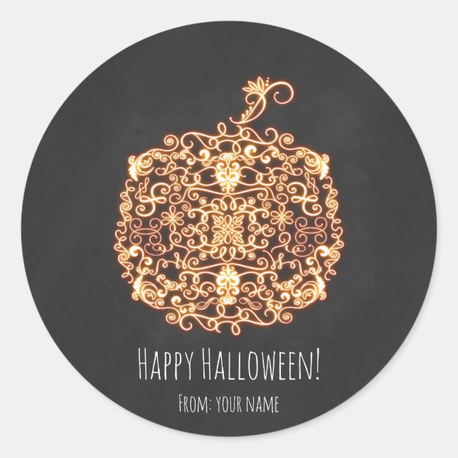 Filigree Orange Glows Pumpkin Halloween Favor Runder Aufkleber (Vorderseite)