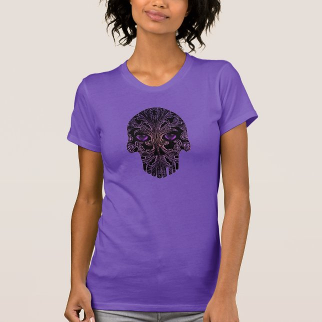 Filigree Skull in Schatten von Lila T-Shirt (Vorderseite)