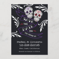 Filigree Sugar Skull-Banner Save the Date 4.5x6.25