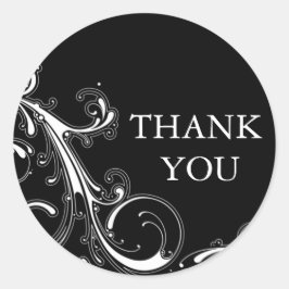 Filigree Swirl Black mit Weiß Danke Runder Aufkleber