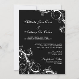 Filigree Swirl Black mit weißer 12x18 Wedding Einladung