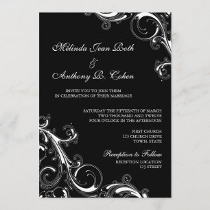 Filigree Swirl Black mit weißer 12x18 Wedding Einladung