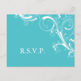 Filigree Swirl Blue Curacao RSVP Karte