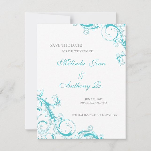 Filigree Swirl Blue Curacao Save the Date (Vorderseite)