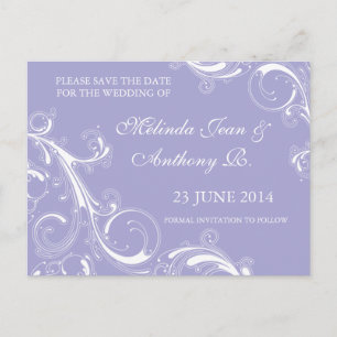 Filigree Swirl Lavender Save the Date Ankündigungspostkarte