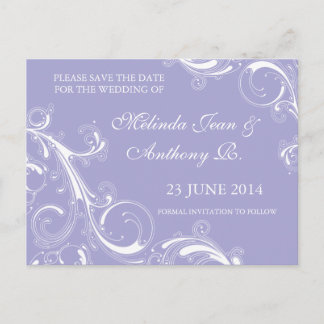 Filigree Swirl Lavender Save the Date Ankündigungspostkarte