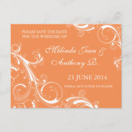 Filigree Swirl Orange Save the Date Ankündigungspostkarte