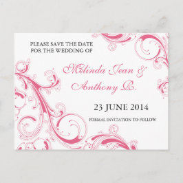 Filigree Swirl Pink Save the Date Ankündigungspostkarte