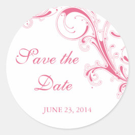 Filigree Swirl Pink Save the Date Runder Aufkleber