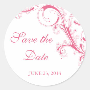 Filigree Swirl Pink Save the Date Runder Aufkleber