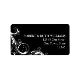 Filigree Swirl Schwarz mit Weiß Adressaufkleber