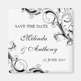Filigree Swirl Schwarz mit Weiß Save the Date Magnet