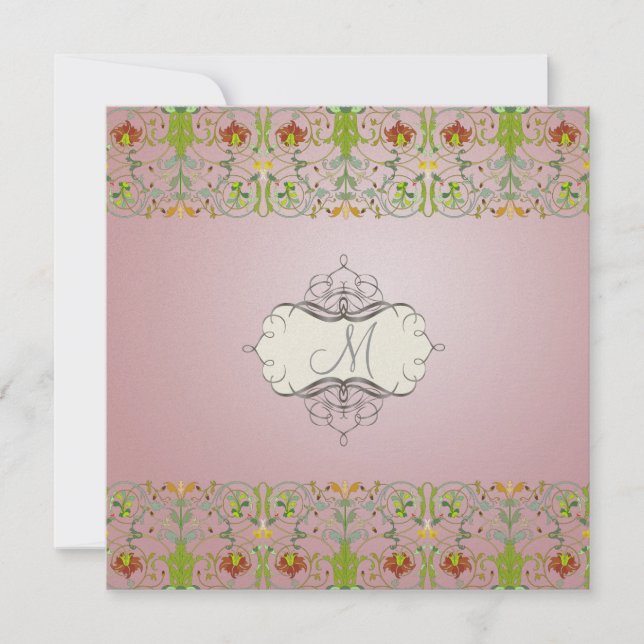 Filigree und Blütenrebe/Lilatrosa Einladung (Vorderseite)