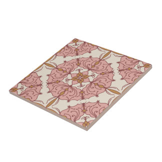 Filigree Wreath Keramik Tile - Rosa Fliese