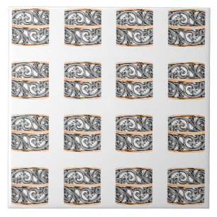 Filigree Ziersilber & Gold Muster Fliese