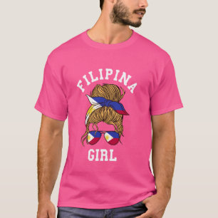 Filipina Girl Pride Philippinen Flag Messy Buher T-Shirt