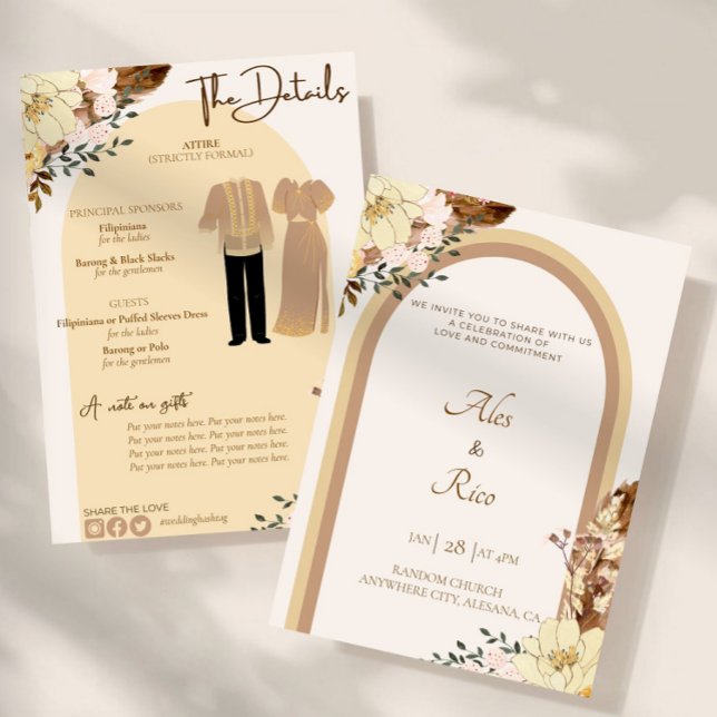 Filipiniana Filipino Hochzeitseinladung Boho Einladung (Filipiniana Wedding Invitation, Philippines Boho Wedding, Boho FIlipino Wedding Invite)