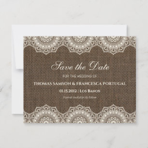 Filipiniana Lace auf Burlap Save the Date Card Einladung
