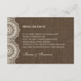 Filipiniana Lace auf Burlap Wedding Gift Guide Car Begleitkarte