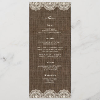 Filipiniana Lace on Burlap Wedding Menu Card Menükarte