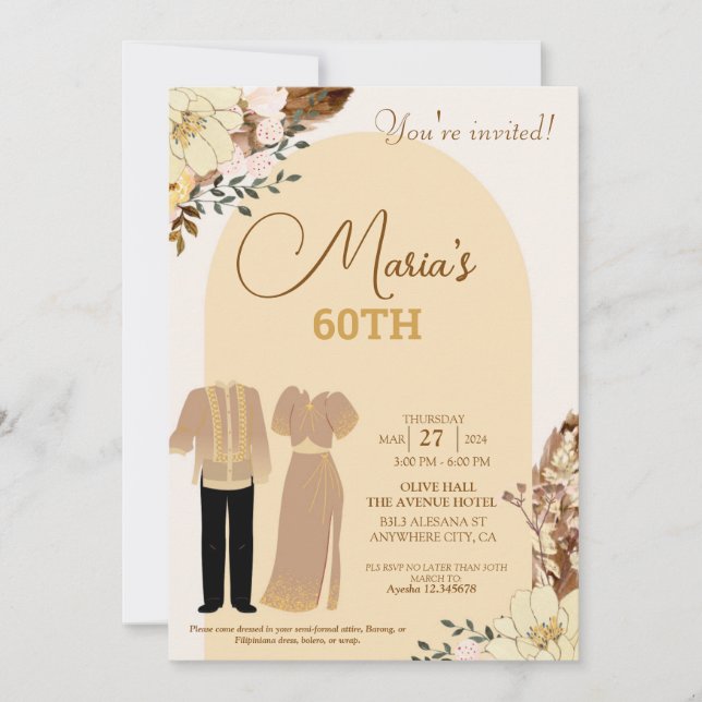 Filipiniana Thema Geburtstag Einladung Filipino (Vorderseite)