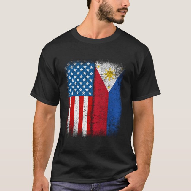 Filipino American Flag Half Philippines Usa Us Pin T-Shirt (Vorderseite)
