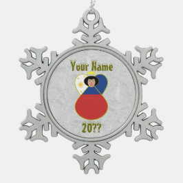 Filipino Angel Schwarzes Haar mit Fahne verkleidet Schneeflocken Zinn-Ornament