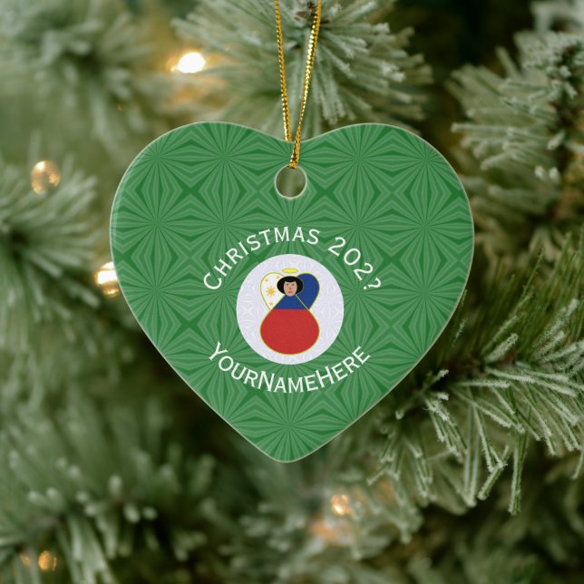 Filipino Flag Weihnachts-Engel-Namen Jahr Herz Keramik Ornament (Baum)
