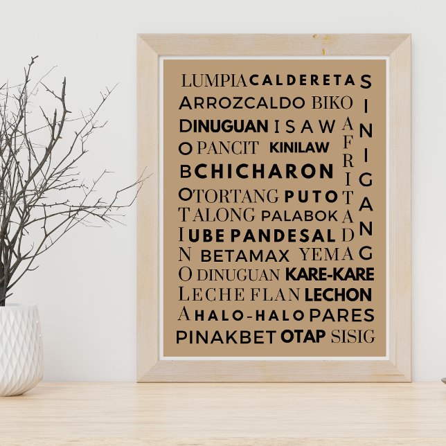 Filipino Food Black & Brown Typografy Poster (Von Creator hochgeladen)