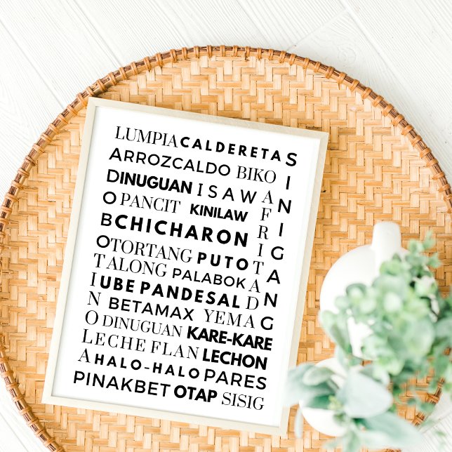 Filipino Food Black & White Typografy Poster (Von Creator hochgeladen)