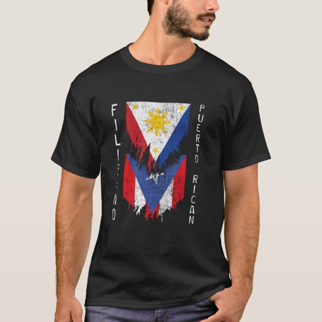 Filipino Puerto Rico Fahnen Ripped Philippinen Pue T-Shirt (Vorderseite)