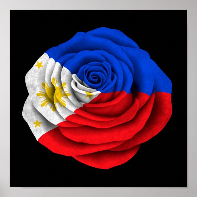 Filipino Rose Flag Schwarz Poster (Vorne)