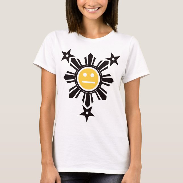 Filipino Sun and Stars Face - Schwarz und Gelb T-Shirt (Vorderseite)