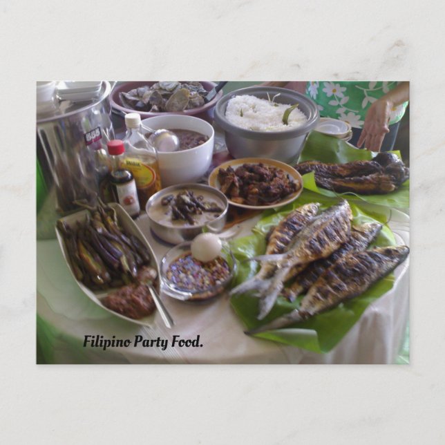 Filipinoisches Partyessen.  Postkarte (Vorderseite)
