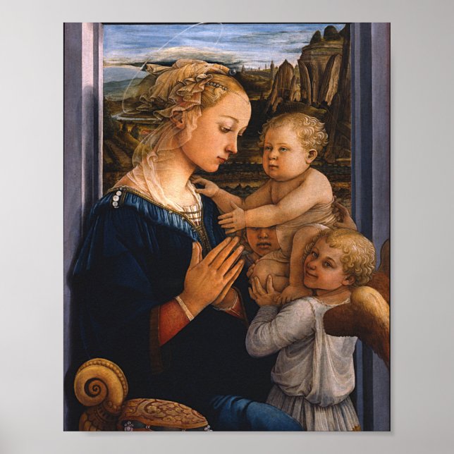 Filippo Lippi - Madonna und Kind mit zwei Engeln Poster (Vorne)