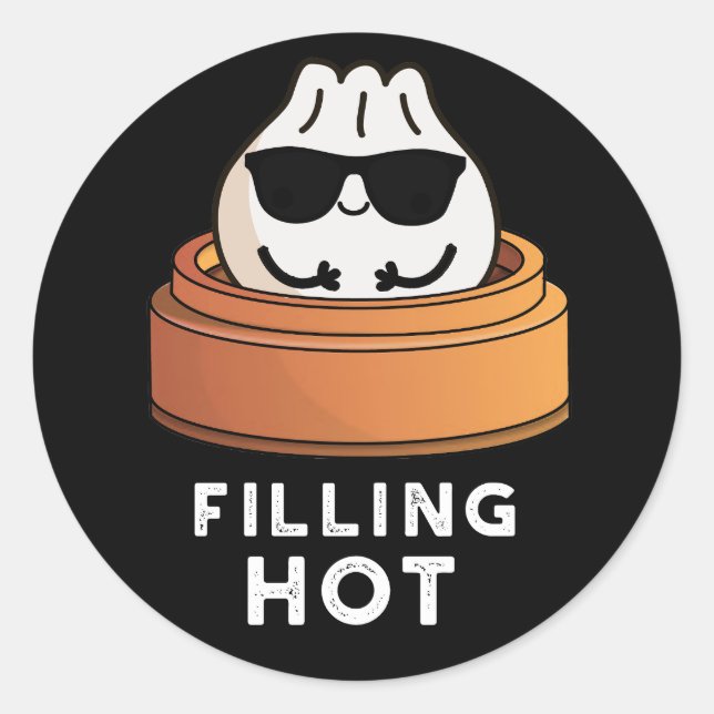 Filling Hot Funny Dumpling Pun Dark BG Runder Aufkleber (Vorderseite)