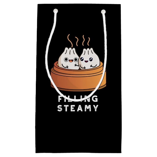 Filling Steamy Funny Dimsum Bao Pun Dark BG Kleine Geschenktüte (Vorderseite)
