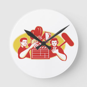 Film Director Movie Camera Clapper Soundman Runde Wanduhr