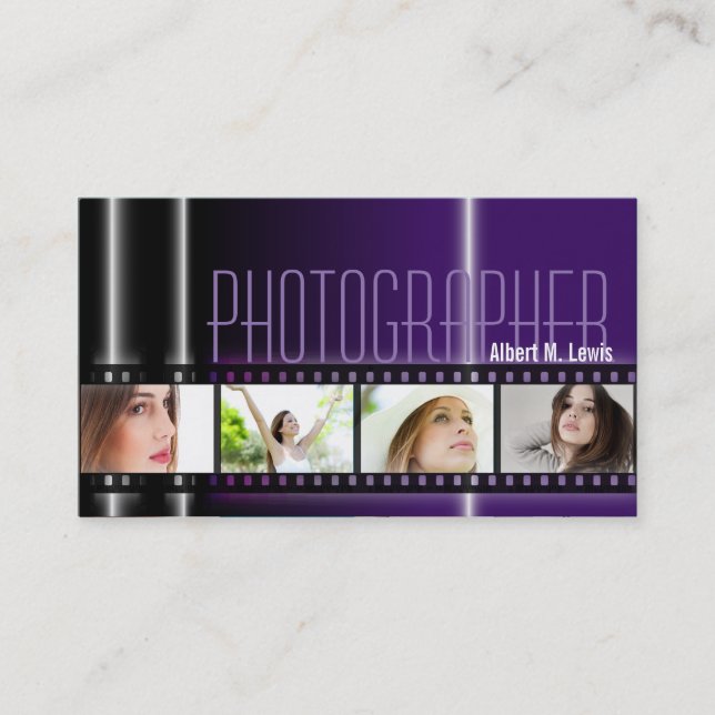 Film-Foto-Geschäfts-Karte der Fotografie-35mm lila Visitenkarte (Vorderseite)