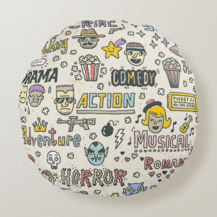 Film Genres. Fernsehshows, Serie Funny Doodle vint Rundes Kissen