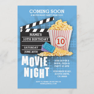 Film-Nachtfilm-Kino-Geburtstags-Party-Blau lädt Einladung