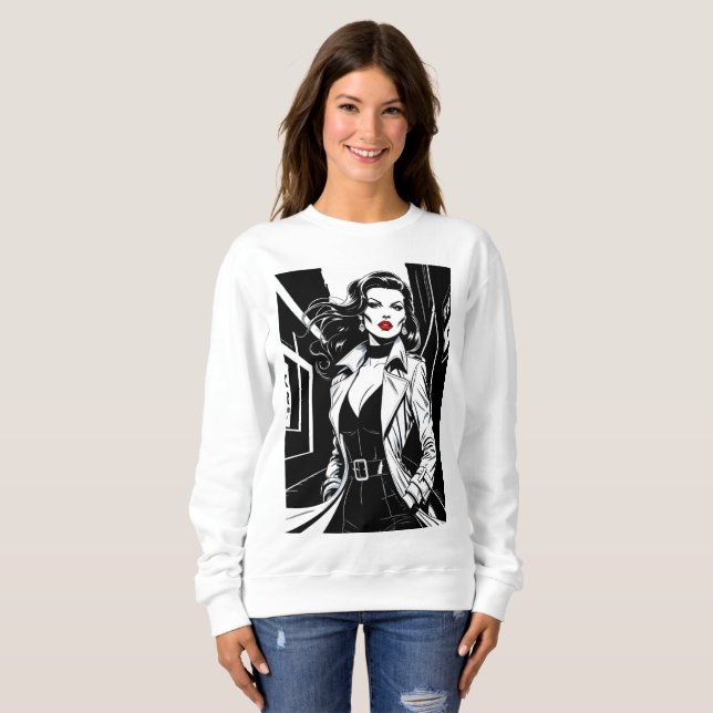 Film Noir Femme Fatale T - Shirt - Fett Retro Styl (Vorne ganz)