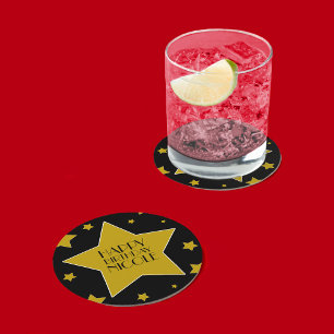 Film Star Geburtstag Black and Gold Stars Runder Pappuntersetzer