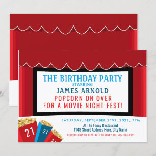 Filmabend Fest, Popcorn Kino Geburtstagsparty Einladung