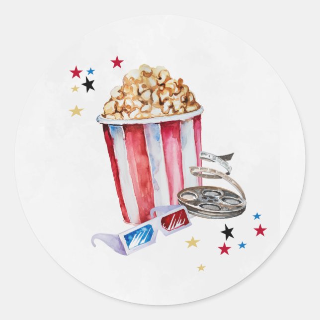 Filmabend Geburtstagsaufkleber, Kinotags-Tags Runder Aufkleber (Vorderseite)