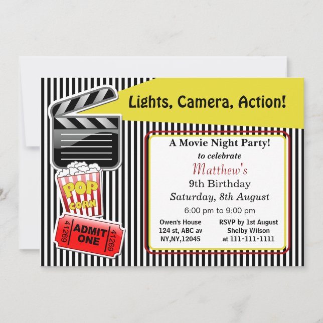 Filmabend Geburtstagsparty Einladung (Vorderseite)