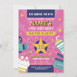Filmabend Kino Geburtstagsparty Girls Pink Einladung