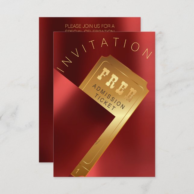 Filmfestival Ticket Metal Red Ruby Gold Einladung (Vorne/Hinten)