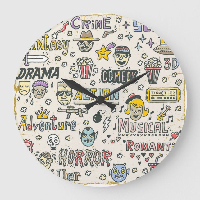 Filmgenres: Fernsehshows Doodle Set Große Wanduhr (Vorderseite)
